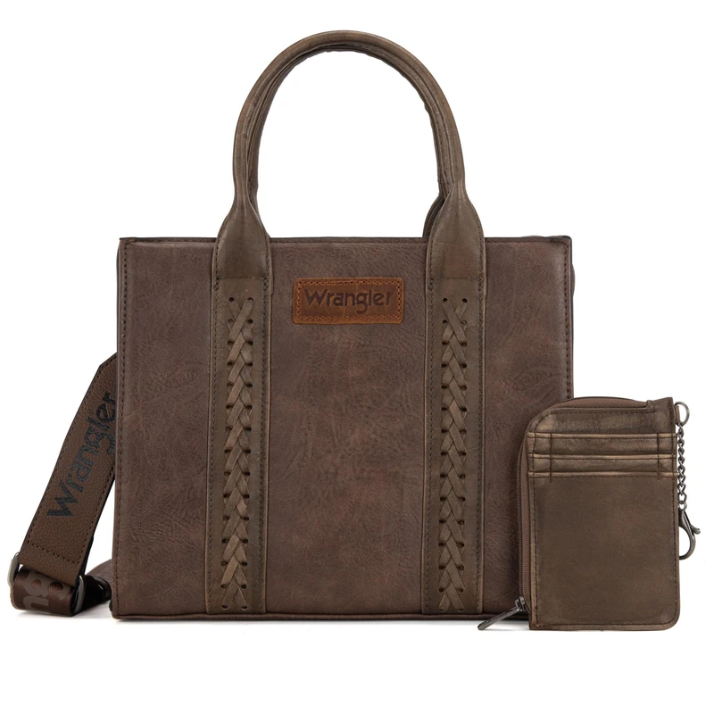 Wrangler Tote Bags for Women Western Purse and Handbags Satchel Top-handle with Card Holder, Vintage-brown, M