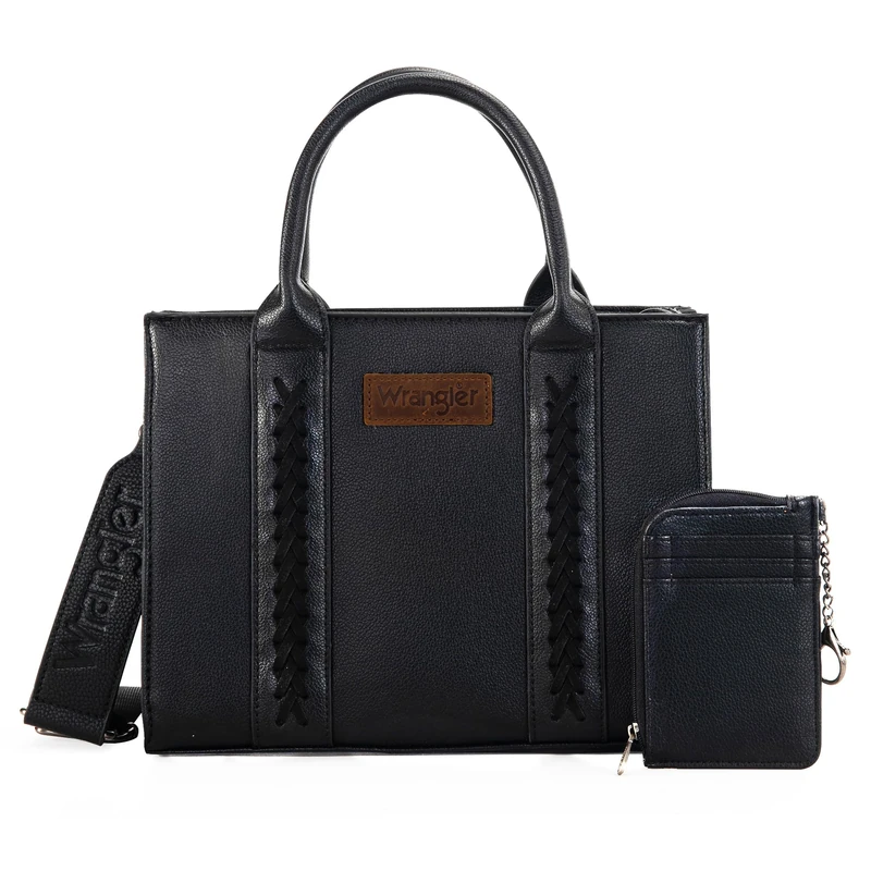 Wrangler Tote Bags for Women Western Purse and Handbags Satchel Top-handle with Card Holder, Classic-black, M