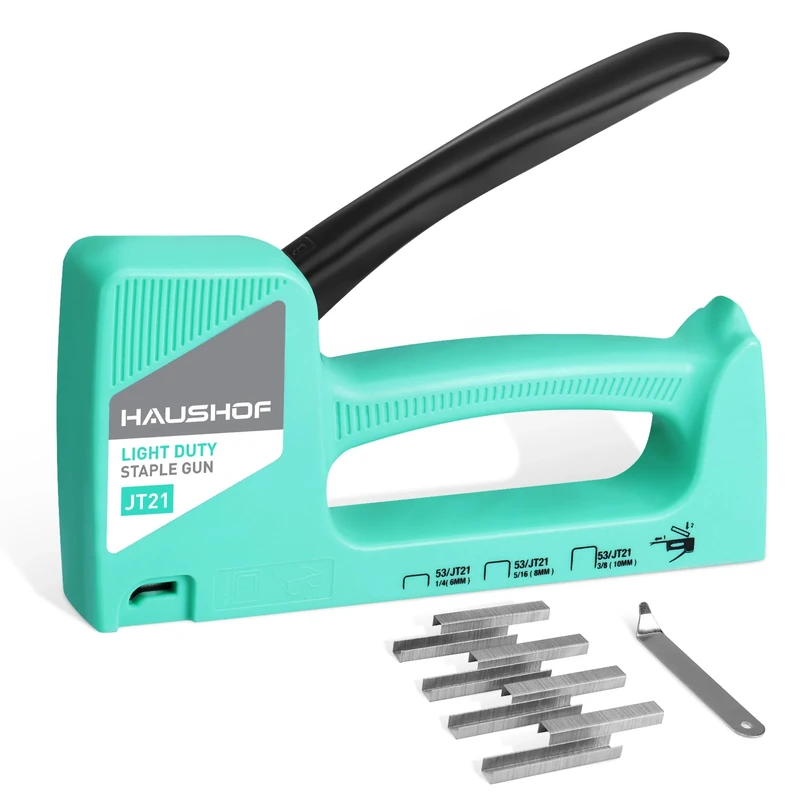 HAUSHOF Upholstery Staple Gun Tacker Kit - Light Duty Stapler for Wood, Fabric & Decoration - Includes 800 Staples Type 53 & Staple Remover