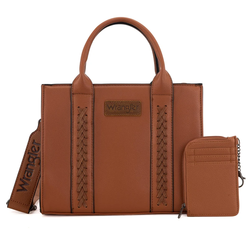 Wrangler Tote Bags for Women Western Purse and Handbags Satchel Top-handle with Card Holder, Classic-brown, M