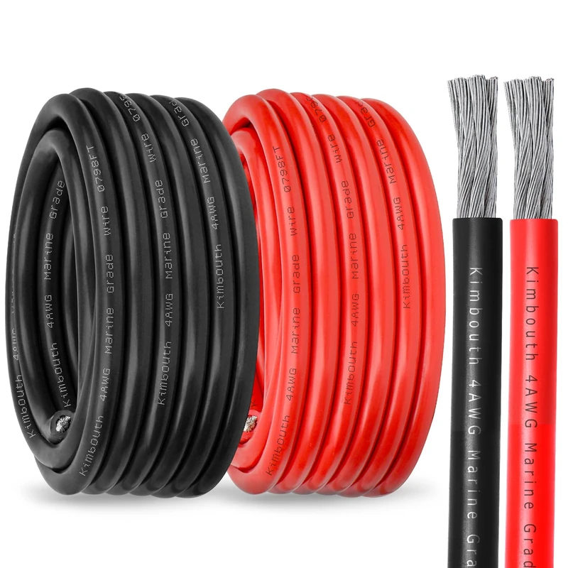4 Gauge Marine Wire Tinned Copper Boat Cable, Standard USA OFC Oxygen Free Copper Wire for Automotive Boat Speakers Solar Outdoors (4 Gauge 10FT Red+10FT Black)