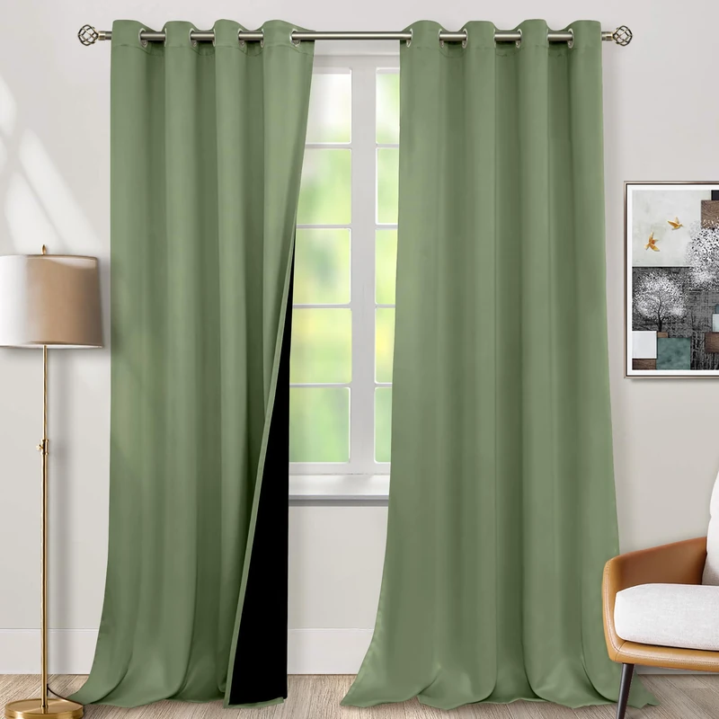 BGment Blackout Curtains 95 Inches Long 2 Panels Set for Living Room, Thermal Insulated 100% Light Blocking Curtains&Drapes, Grommet Soundproof Curtains for Bedroom Window, Each 52 Wide, Grass Green