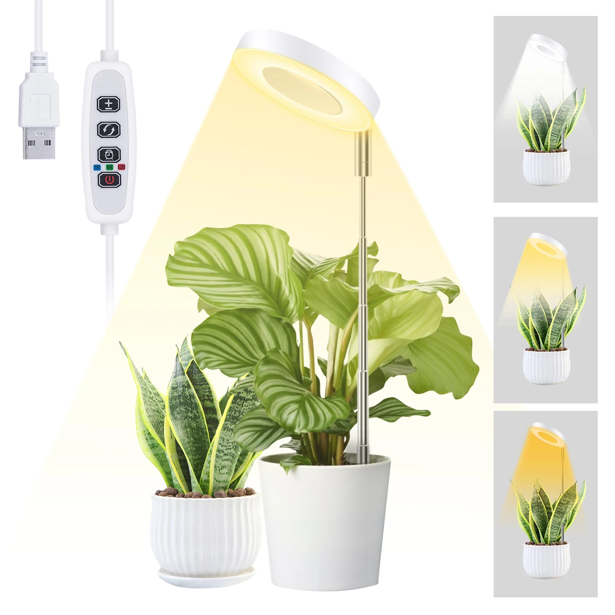 Mcbazel Plant Growing Light, 48 LEDs Full Spectrum Growing Light Lamp for Indoor Plant,10 Adjustable Brightness 180° Rotatable with Auto On/Off Timer 3/9/12H for Small Plant