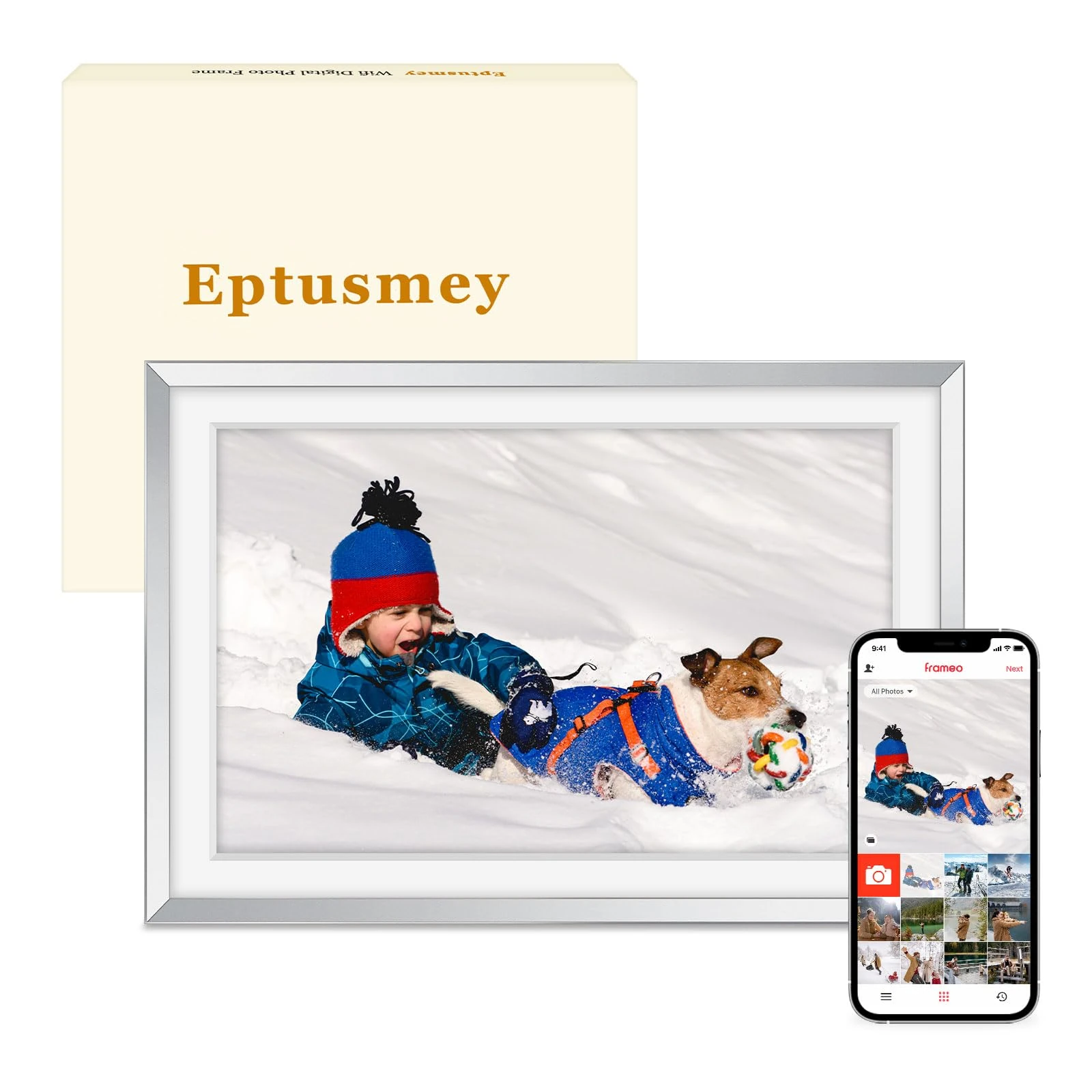 Eptusmey Digital Picture Frame: Built-in 32GB WiFi Digital Photo Frame with 10.1 HD Touch Display, Share Photo/Video via Frameo/USB/Micro SD, Gift for Mom, Wedding, Anniversary, Retirement