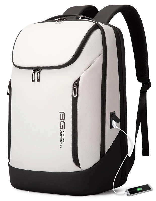 BANGE Business Smart Backpack Waterproof fit 15.6 Inch Laptop Backpack with USB Charging Port,Travel Durable Backpack, White, L, Fashion