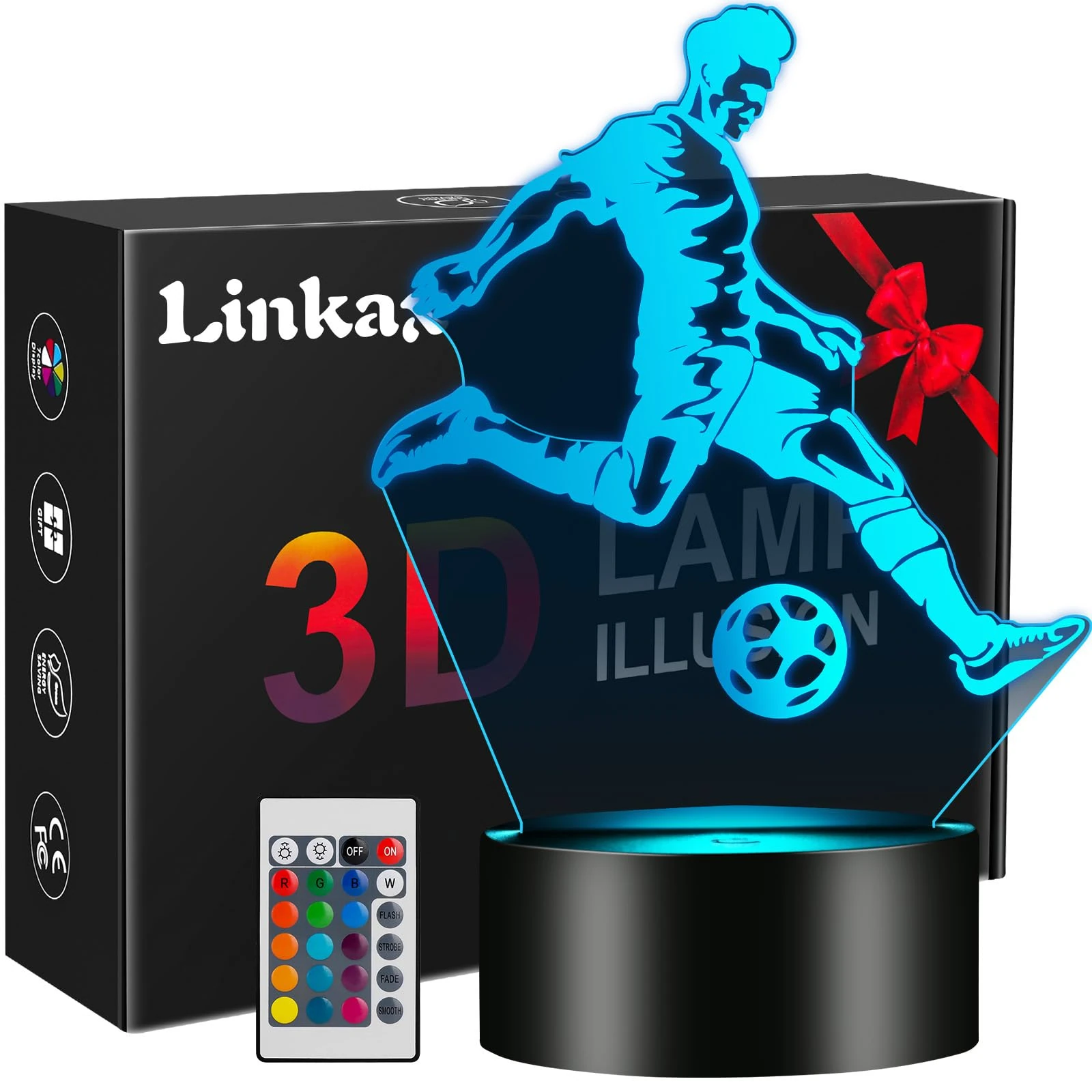 Linkax Football Gifts for Boys, Easter Gifts for Kids Teens Boys, 3D Illusion Night Lamp, Football Night Light for Kids Girls Room Decor, 16 Colors Change 6 7 8 9 10 Year Old Boy Birthday Gifts