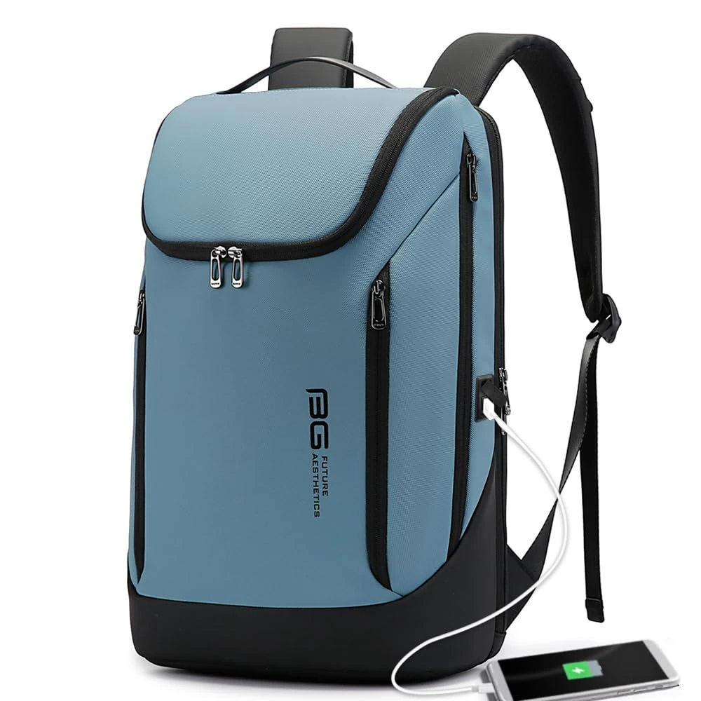 BANGE Business Smart Backpack Waterproof fit 15.6 Inch Laptop Backpack with USB Charging Port,Travel Durable Backpack, Light Blue(three Pocket), L, Fashion
