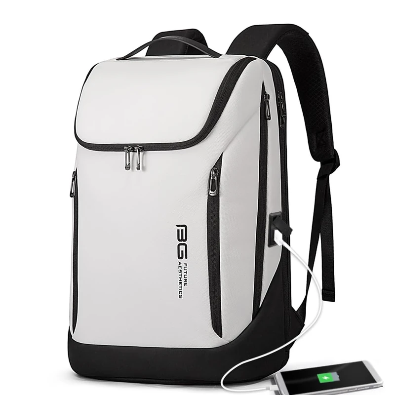 BANGE Business Smart Backpack Waterproof fit 15.6 Inch Laptop Backpack with USB Charging Port,Travel Durable Backpack, White(two Pocket), M, Fashion