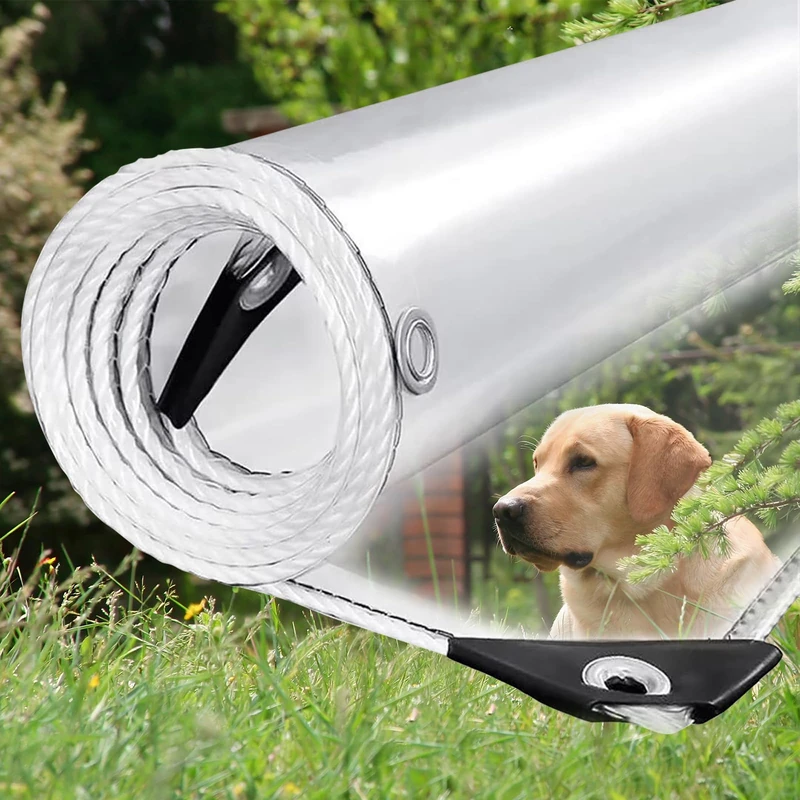 8x10ft Clear Waterproof tarp, Clear Heavy Duty tarp 14Mil Thickened Transparent Tear Resistant Waterproof PVC Vinyl Tarpaulin Enclosurewith Grommets and Reinforced Edges for Patio,Porch, Outdoor