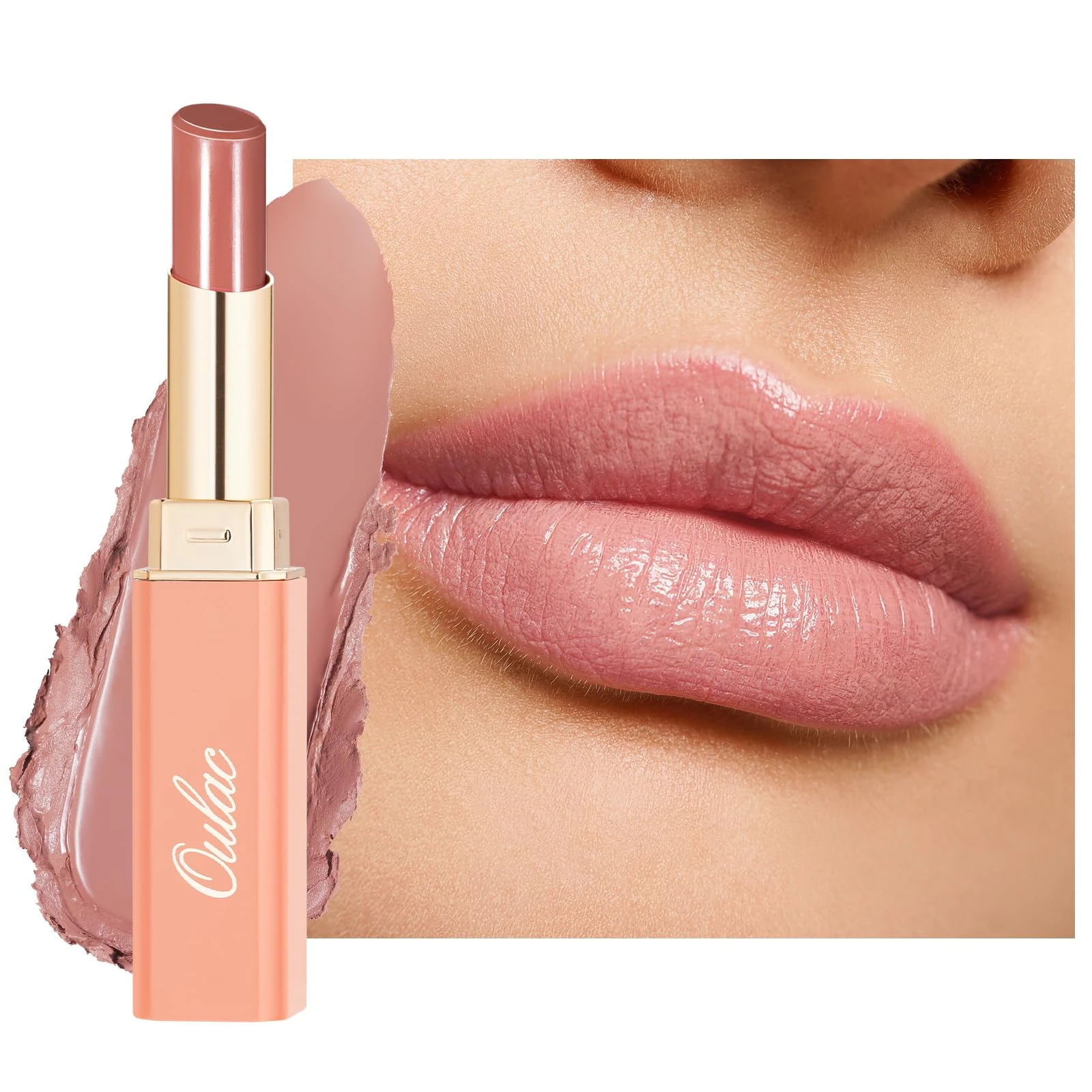 Oulac Nude Pink Lipstick - Moisture Shine Hydrating Lipstick & Tinted Lip Balm for Dry Lips, Medium Coverage Lip Colour | Juicy Look, Glossy Finish, Vegan, Cruelty-Free, Tenderness (14)