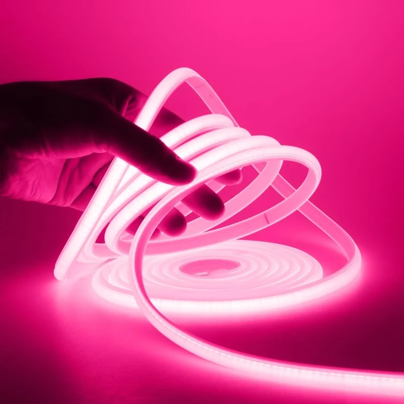 HEGEHE 220V COB Neon Light Strip with On/Off Switch, Cut to 50cm, 288LED/m Flexible and Waterproof Silica Gel Rope Light (20m, Pink)