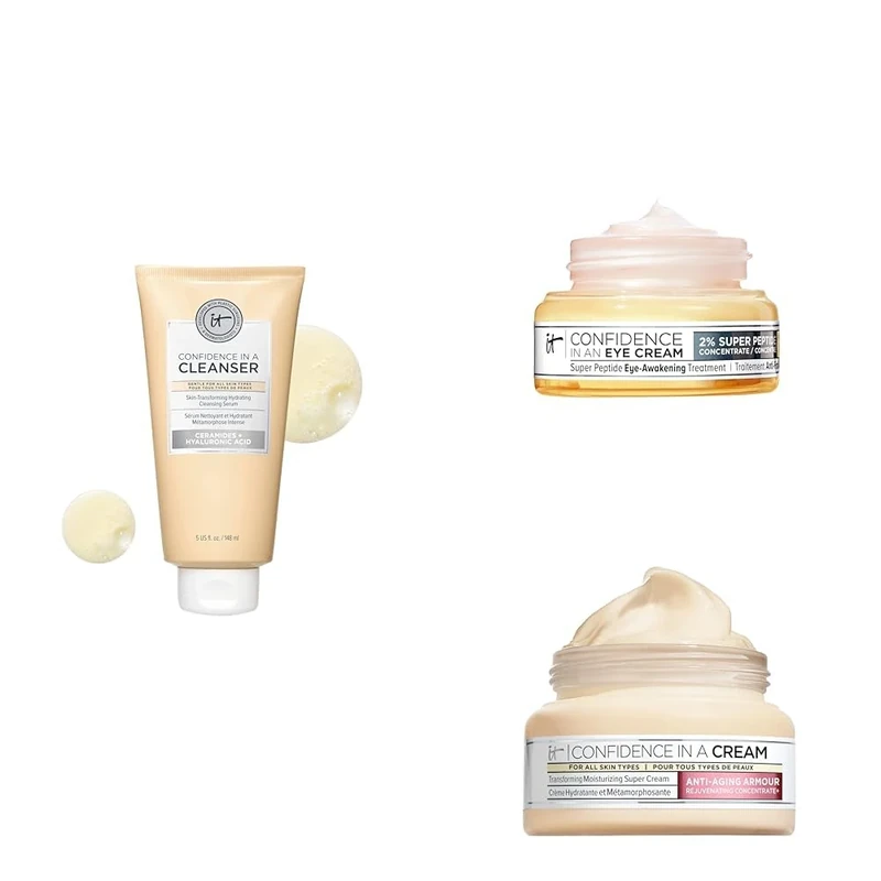 IT Cosmetics Confidence in a Cleanser 148ml, Confidence in a Cream Moisturiser 60ml and Confidence in an Eye Cream Bundle
