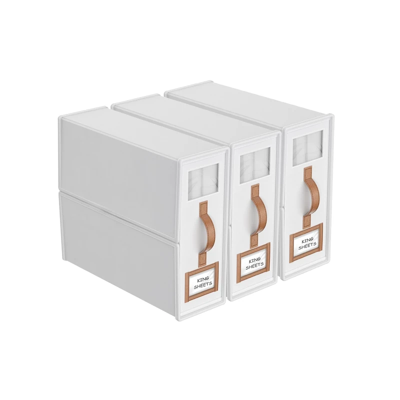 BigPonPon 3-Pack Foldable Bed Sheets Set Organizers and Storage(King & Queen Size),Linen Fabric Closet Organizers with Leather Handle,Folding Bedding Storage Box for sheets and Pillow Cube Organizer