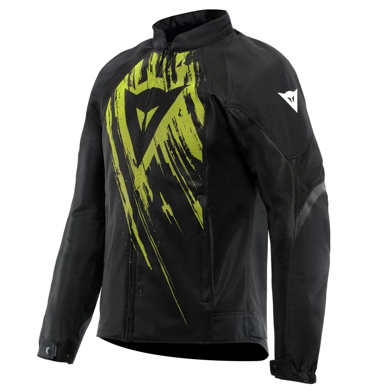 Dainese - Air Graphics Tex Jacket, Summer Motorcycle Jacket, Ventilated and Lightweight, with Soft Protectors on Shoulders and Elbows, Men, Black/Fluo Yellow Tarmac, 48