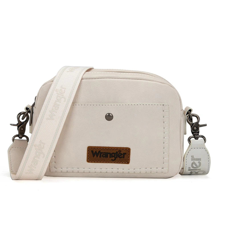 Wrangler Crossbody Purses for Women Trendy Camera Snapshot Bag with Wide Strap, Double Layer Beige, Small