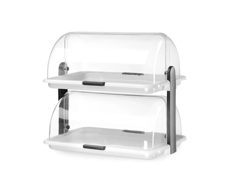 HENDI Buffet Display Cabinet, Double, Double Decker, Roll Top Present, Cheese and Bread Bin, Transparent Roll Cover Top, 380 x 260 x (H) 355 mm, Polypropylene