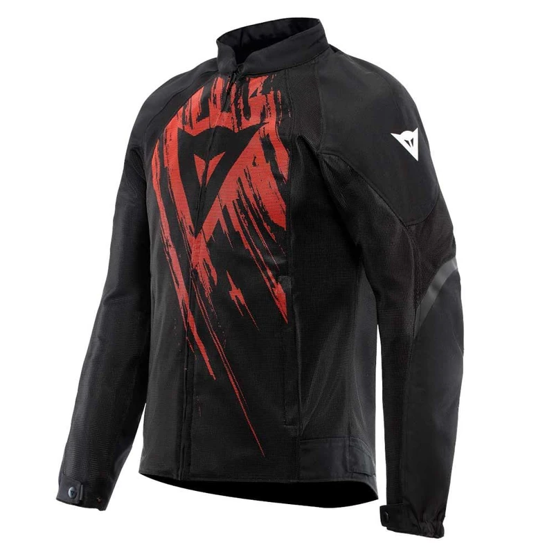 Dainese - Air Graphics Tex Jacket, Summer Motorcycle Jacket, Ventilated and Lightweight, with Soft Protectors on Shoulders and Elbows, Men, Black/Red Tarmac, 46