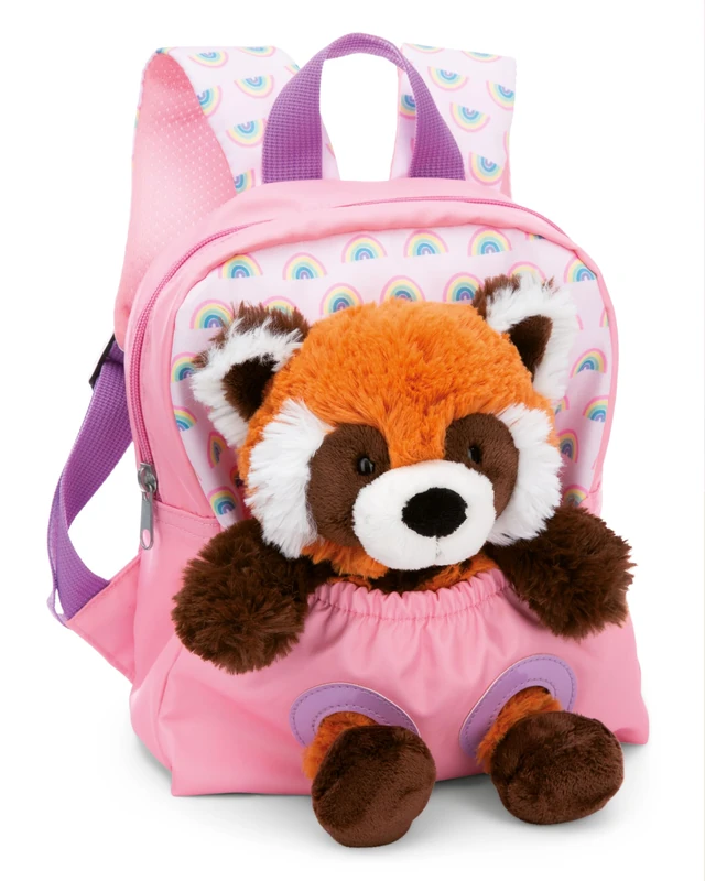 NICI children's backpack pink 2 in 1 with cuddly toy red panda 25cm - Kindergarten backpack girls & boys, Soft back area & adjustable straps - 49853