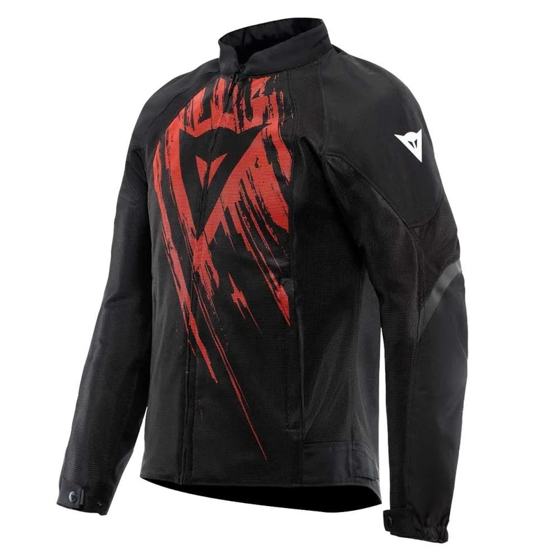 Dainese - Air Graphics Tex Jacket, Summer Motorcycle Jacket, Ventilated and Lightweight, with Soft Protectors on Shoulders and Elbows, Men, Black/Red Tarmac, 50