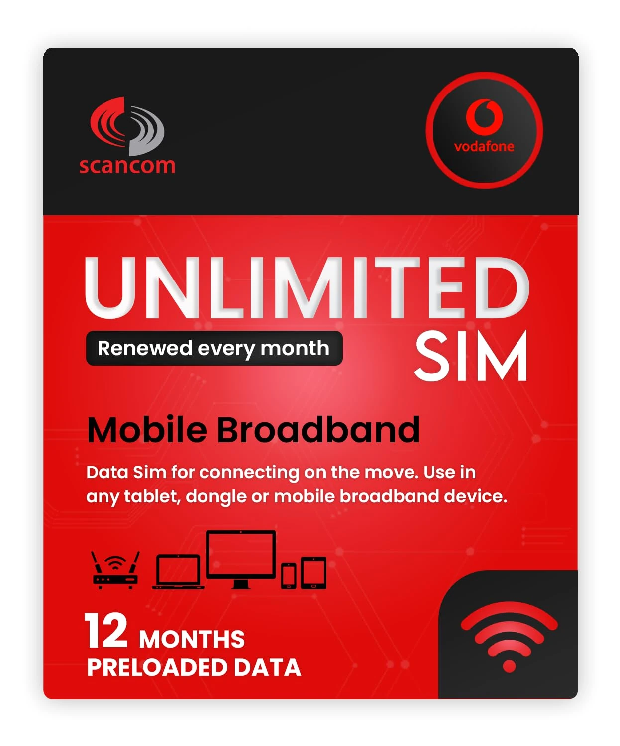 Vodafone 5G Unlimited Preloaded Data Sim. Perfect for unlocked Phones, Routers, Tablets and Wifi Dongles - Activate anytime when you receive the SIM - Choose your Data Duration (12 Months)