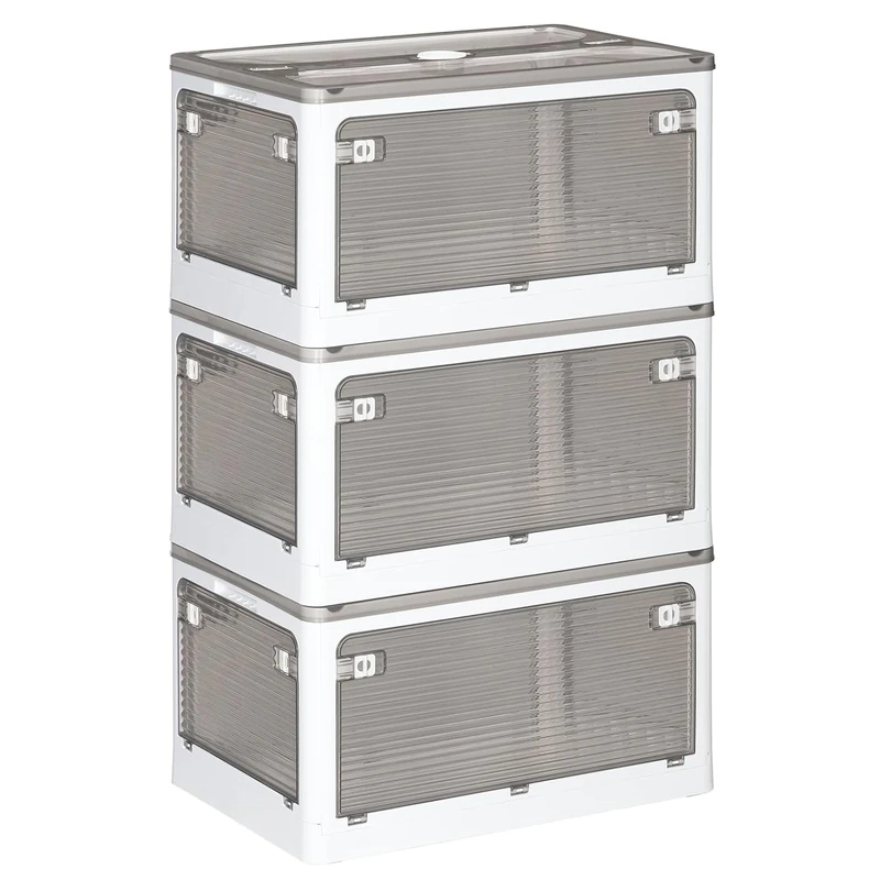 JOYBOS Set of 3 Collapsible Storage Boxes, Grey, 28 Litre