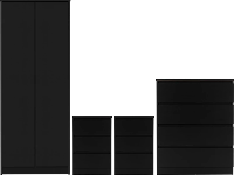 Seconique Malvern 2 Door Wardrobe Bedroom Set in Black