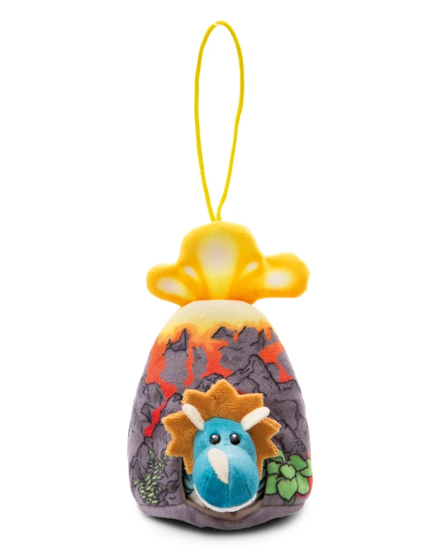 NICI cuddly toy dino Cerastupsy Petrol 12cm - 2in1 fluffy dino cuddly toy in a volcano for girls, boys & babies, dino soft toy with loop - 49462