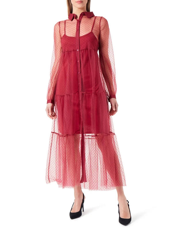 Tweek Women's midi Tulle Dress, Bordeaux, S