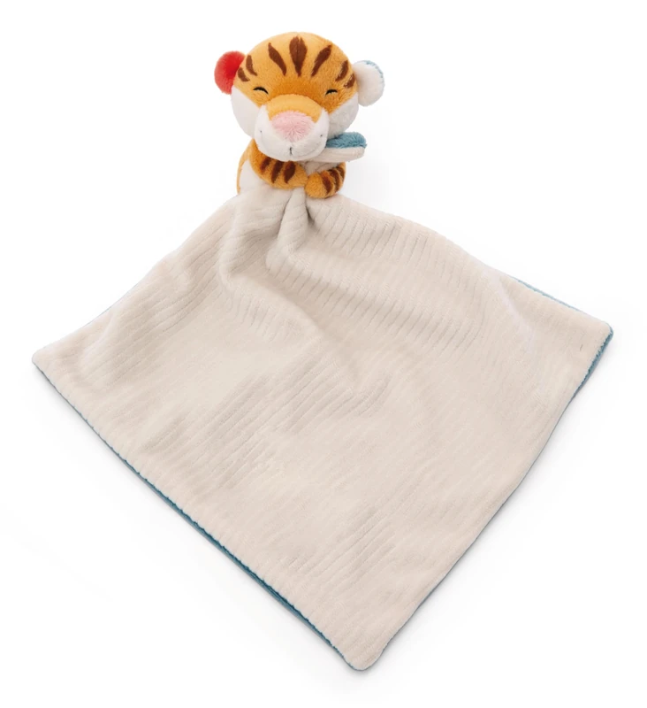 NICI cuddle cloth baby 22 x 22 cm with cute cuddly toy tiger - Fluffy cuddle cloth for girls & boys, Loving baby gift for birth - 49756