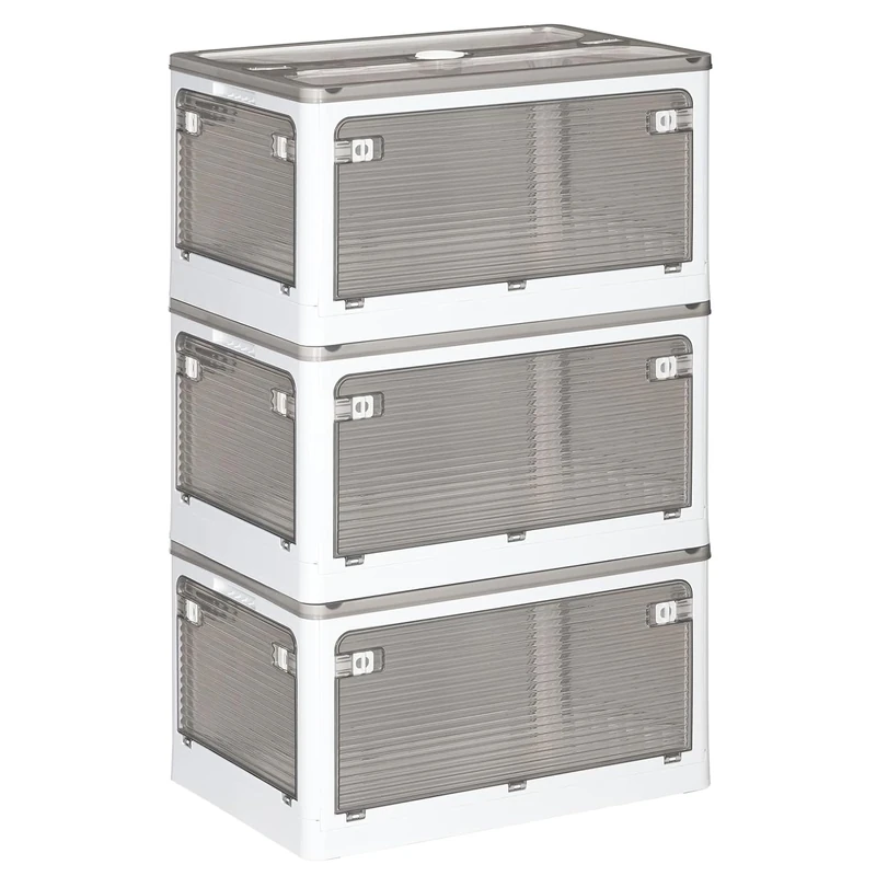JOYBOS Set of 3 Foldable Storage Boxes Grey 55L