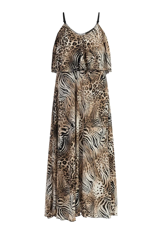 nolie Women's Maxi Dress with Animal Print, Beige, S