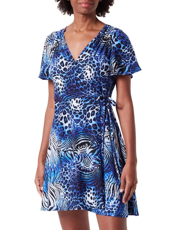 nolie Women's Mini Dress with Animal Print, Royal, S