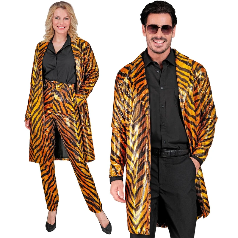 WIDMANN - Party Fashion Sequin Coat, Tiger Pattern, Jacket, Vest, Party Outfit, Disco, Carnival, Animal Print