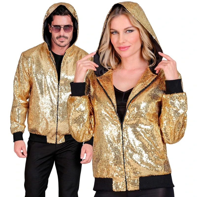 Widmann Sequin Bomber Jacket with Hood - Golden Party Outfit