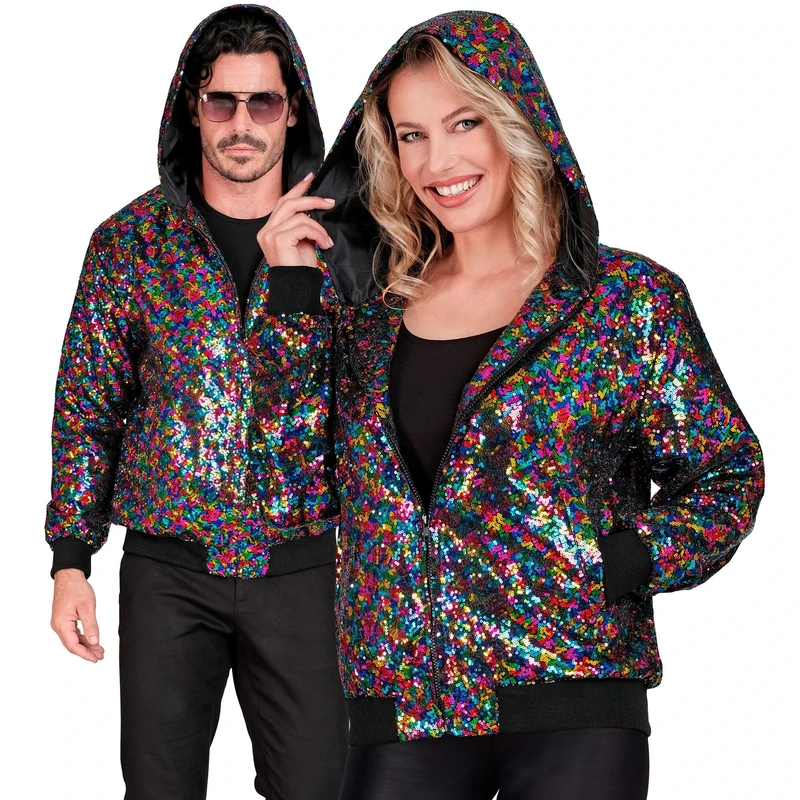 Widmann - Party Fashion Bomber Jacket with Hood, Sequin Jacket, Party Outfit, Disco