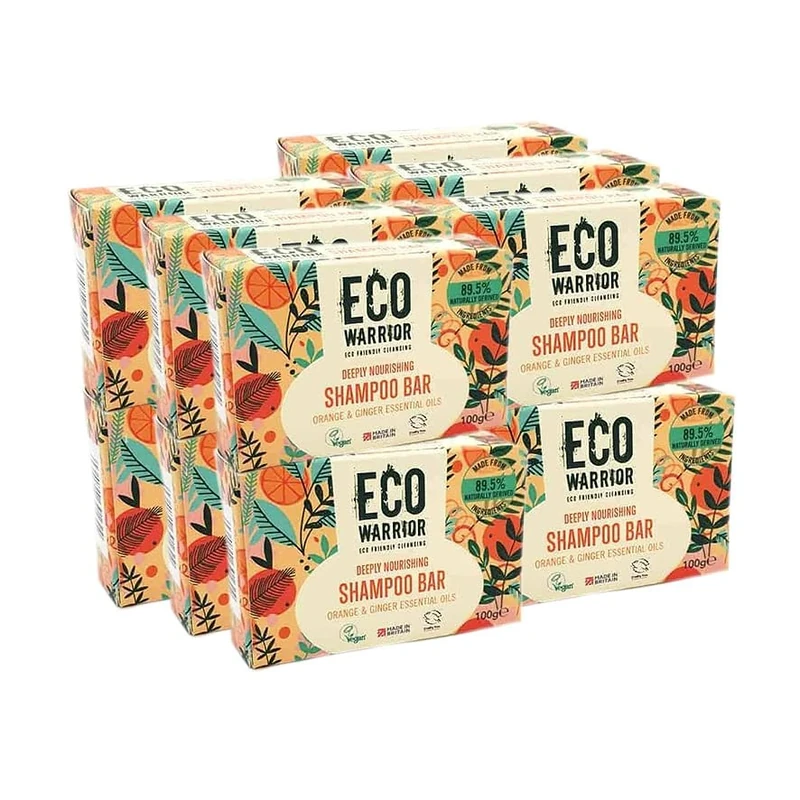 Eco Warrior Deeply Nourishing Shampoo Bar (12x100g) | Vegan, Cruelty Free, Natural, No SLS or Parabens| Eco Friendly Cleansing & Hydrating Pink Clay, Pure Orange, Ginger Essential Oil for Healthy Hair