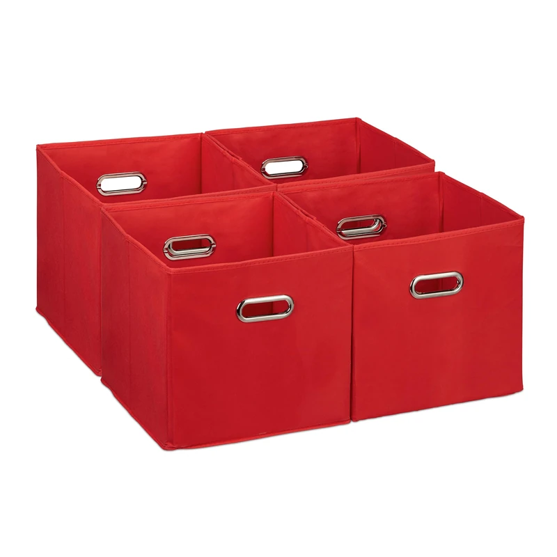 Relaxdays Set of 4 Storage Box, Red, 30 x 30 x 30 cm