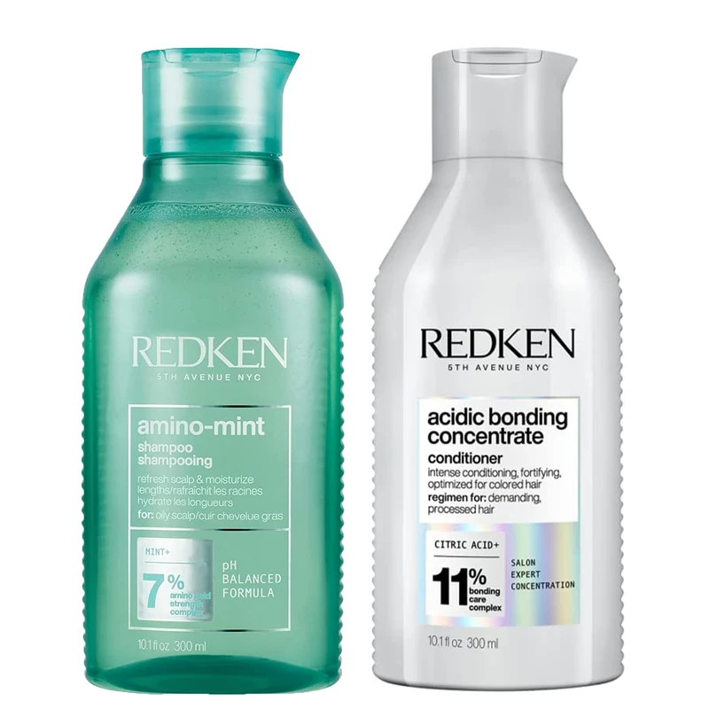 REDKEN Amino Mint Shampoo and Acidic Bonding Concentrate Conditioner, Scalp Relief, Bond Repair Bundle, Cleanses Greasy Hair, Conditions & Protects Damaged Hair, 300ml