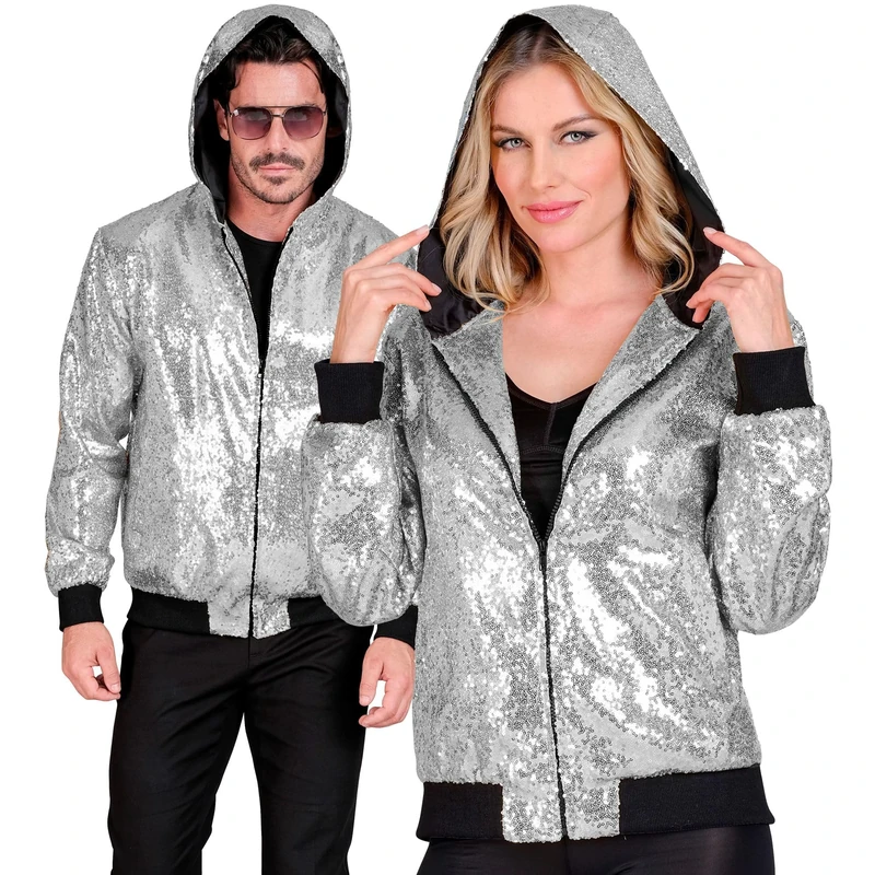 Widmann - Party Fashion Bomber Jacket with Hood, Sequin Jacket, Party Outfit, Disco