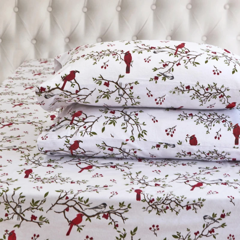 Elegant Comfort Ultra Soft 4-Piece 100% Turkish Cotton Flannel Sheet Set - Holiday Christmas Flannel Sheets, Warm and Cozy Anti-Pill Premium Quality, Deep Pocket Fitted Sheet- King, Cardinal