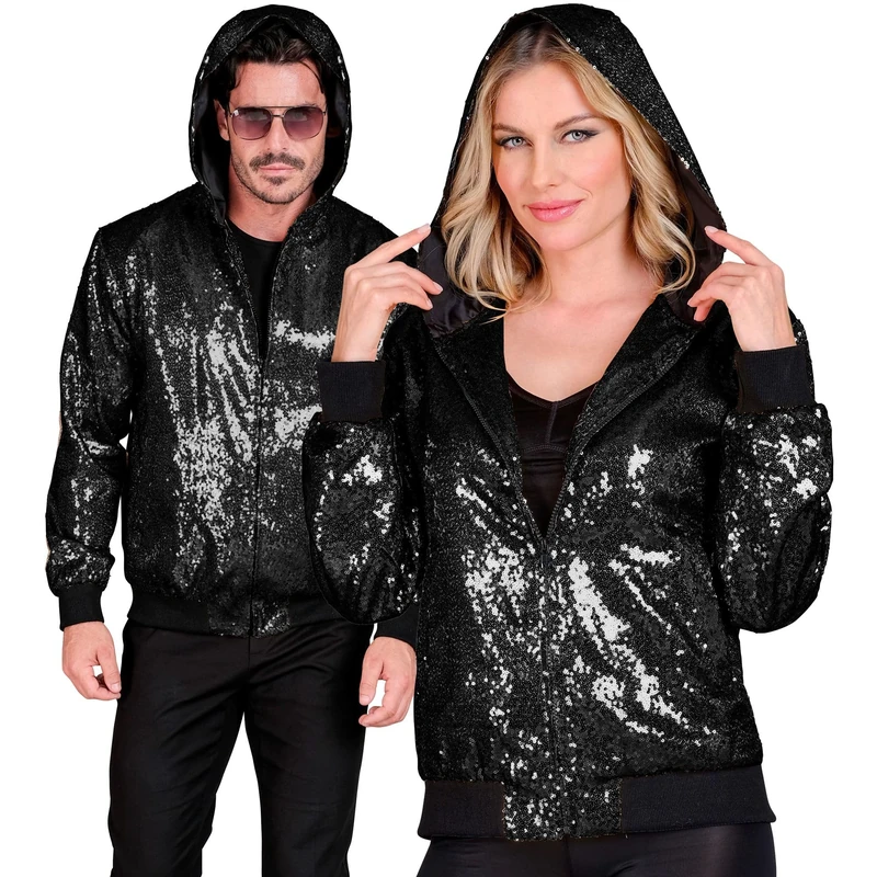 Widmann - Party Fashion Bomber Jacket with Hood, Sequin Jacket, Party Outfit, Disco