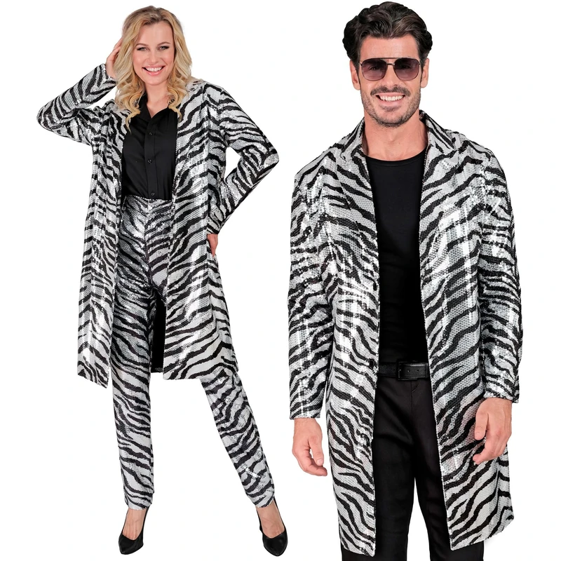 Widmann - Party Fashion Sequin Coat, Zebra Pattern, Jacket, Vest, Party Outfit, Disco, Carnival, Animal Print