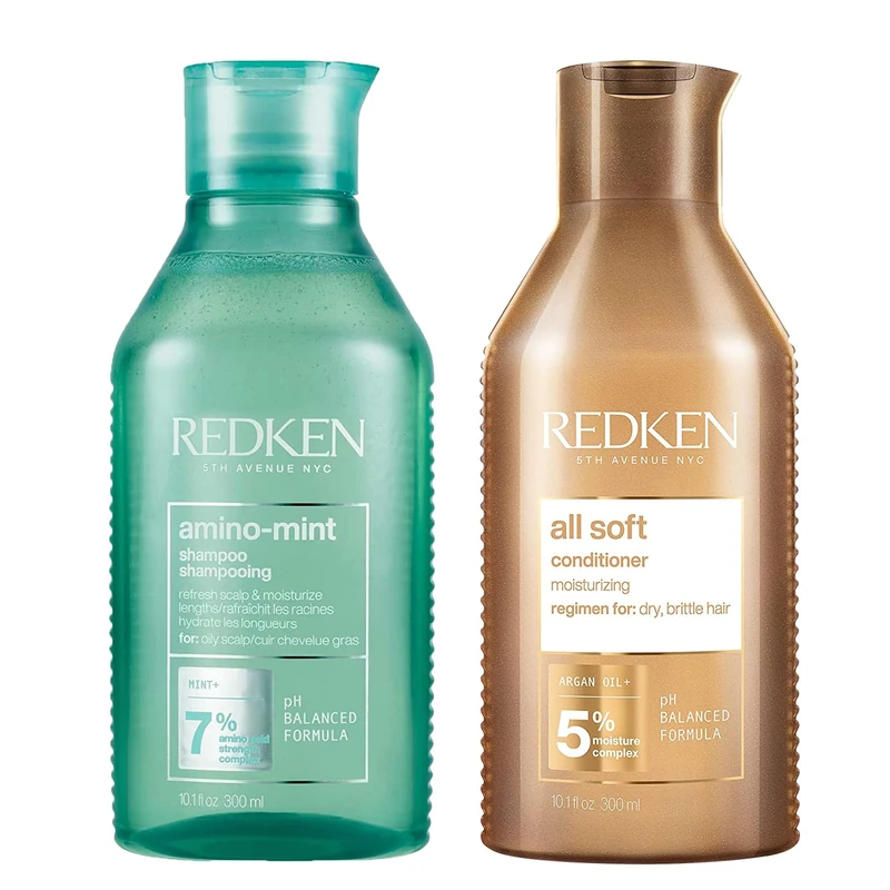 REDKEN Amino Mint Shampoo and All Soft Conditioner, Scalp Relief and Hydrating Bundle, Cleanses and Purifies Greasy Hair, Conditions & Hydrates Dry Hair