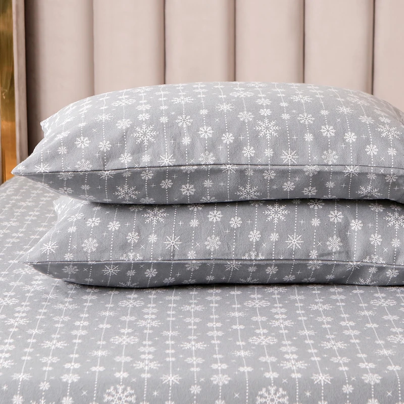 Elegant Comfort Ultra Soft 4-Piece 100% Turkish Cotton Flannel Sheet Set - Holiday Christmas Flannel Sheets, Warm and Cozy Anti-Pill Premium Quality, Deep Pocket Fitted Sheet- Twin XL, Snowflake Gray