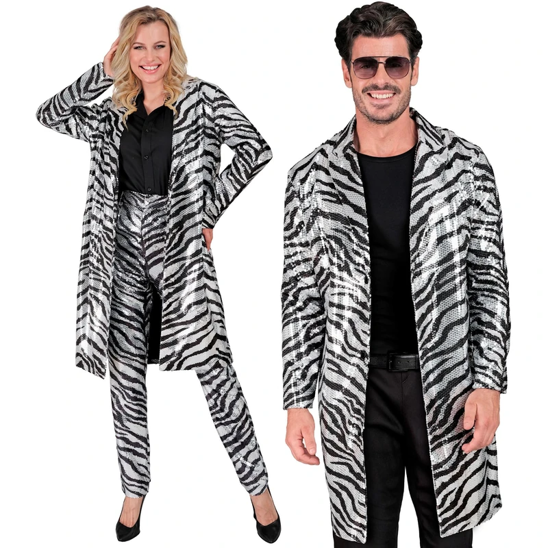 Widmann - Party Fashion Sequin Coat, Zebra Pattern, Jacket, Vest, Party Outfit, Disco, Carnival, Animal Print