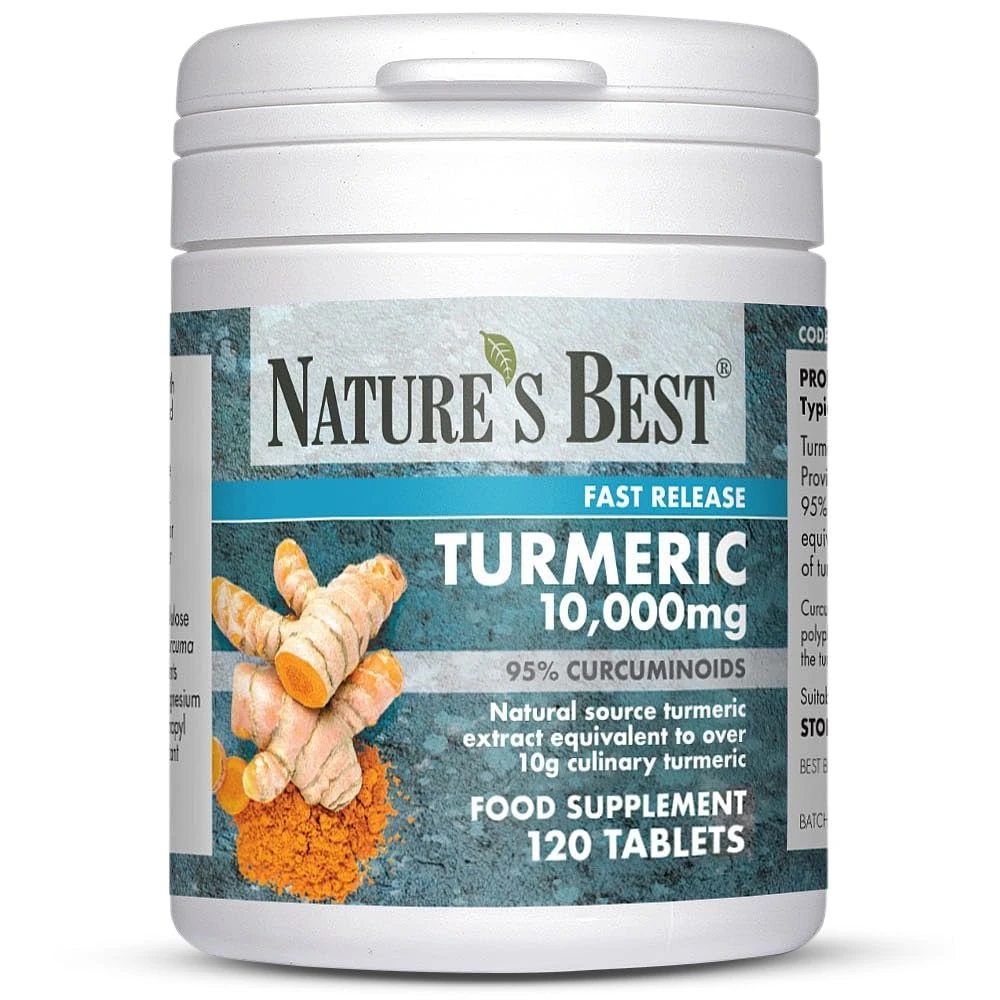 Nature's Best Turmeric 10,000mg Tablets Fast Release - High-Strength, 95% Curcuminoids - Taste-Free - UK Made - 120 Tablets (4 Months' Supply)