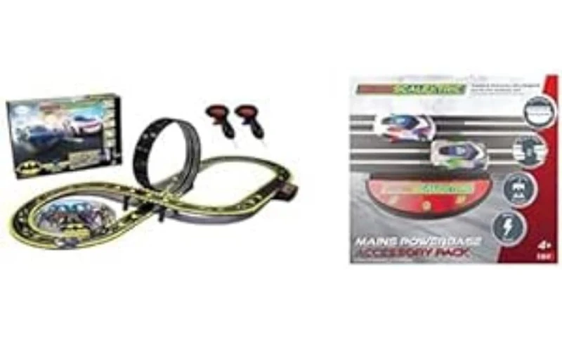Micro Scalextric Sets for Kids Age 4+ - Batman vs Joker Set, Battery Powered Electric Racing Track Set, Slot Car Race Tracks - Includes 1x Race Set & 1x Mains Powered Track Piece