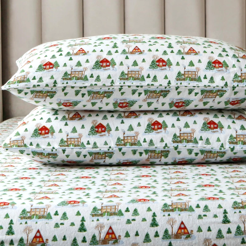 Elegant Comfort Ultra Soft 4-Piece 100% Turkish Cotton Flannel Sheet Set - Holiday Christmas Flannel Sheets, Warm and Cozy Premium Quality, Deep Pocket Fitted Sheet- Queen, Cozy Lodge