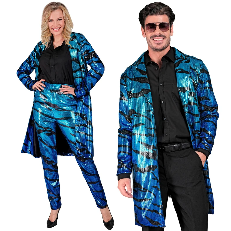 WIDMANN - Party Fashion Sequin Coat, Blue Waves, Vest, Jacket, Party Outfit, Carnival