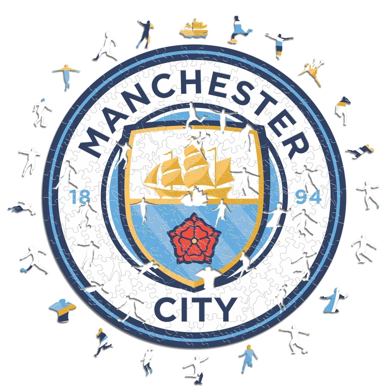 Iconic Puzzles, 100% eco-sustainable wooden puzzle with official license - Manchester City Logo, size M, 270 pieces